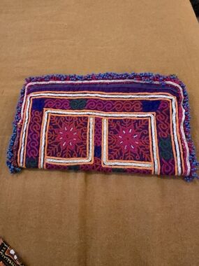 Handmade From Thailand Embroidered  Clutch.  - Fuchsia, Purple & Blue